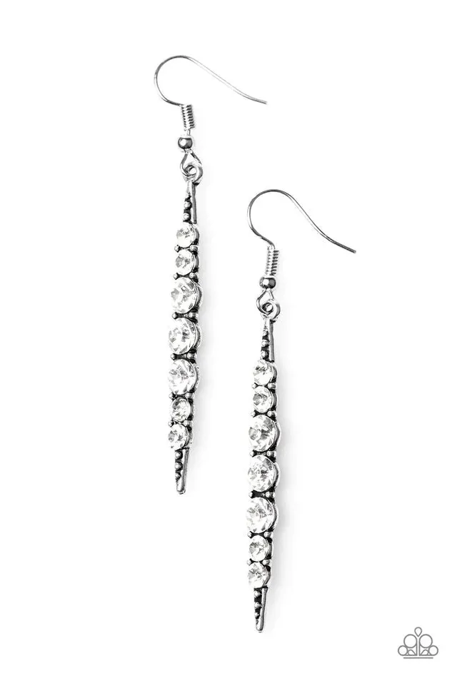 Paparazzi Earring Sharp Dressed GLAM White Paparazzi Jewelry Earrings