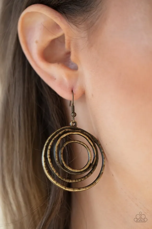 Paparazzi Earring Spiraling Out of Control Brass Paparazzi Jewelry Earrings