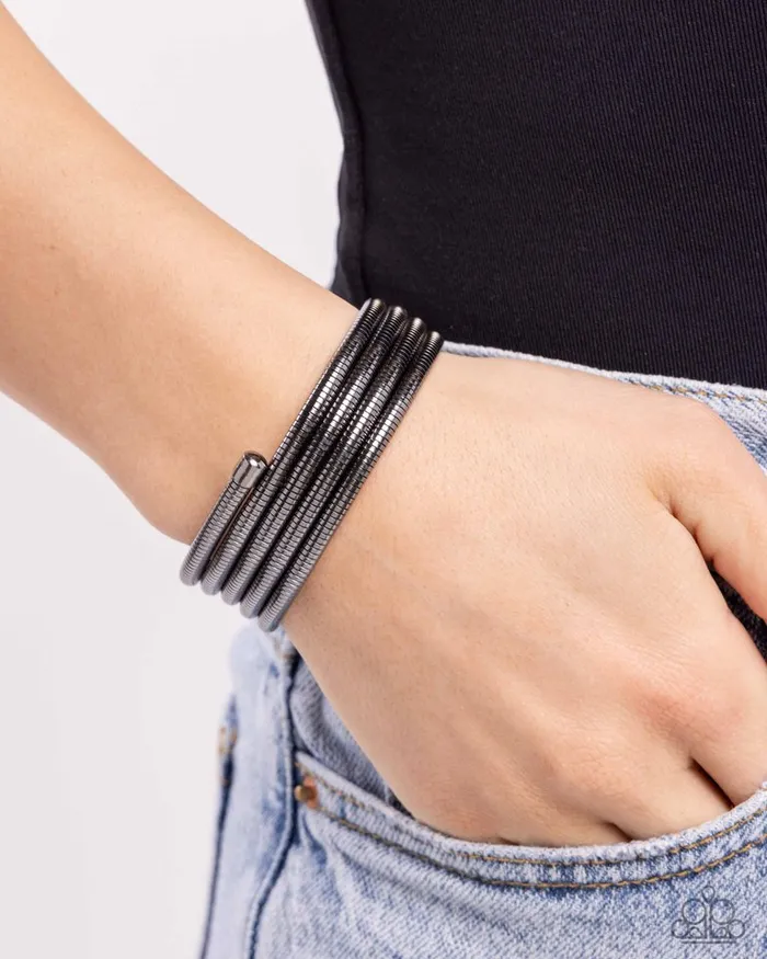 Paparazzi Jewelry Bracelets Paparazzi Bracelet Coiled Command Black