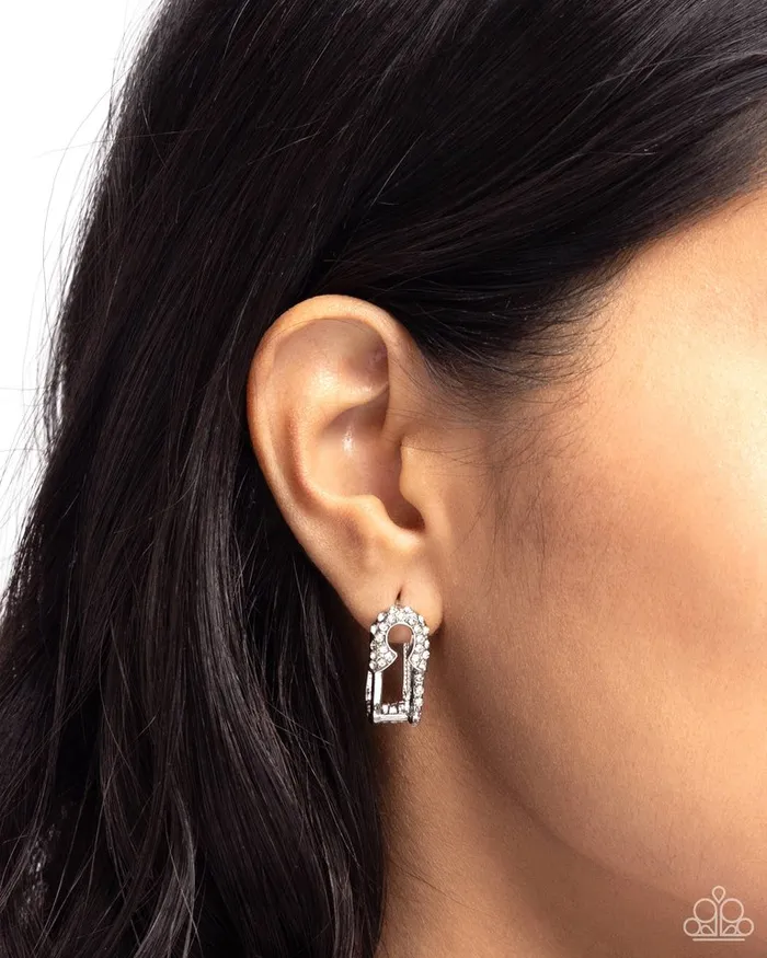 Paparazzi Jewelry Earrings Paparazzi Earring Safety Pin Secret White