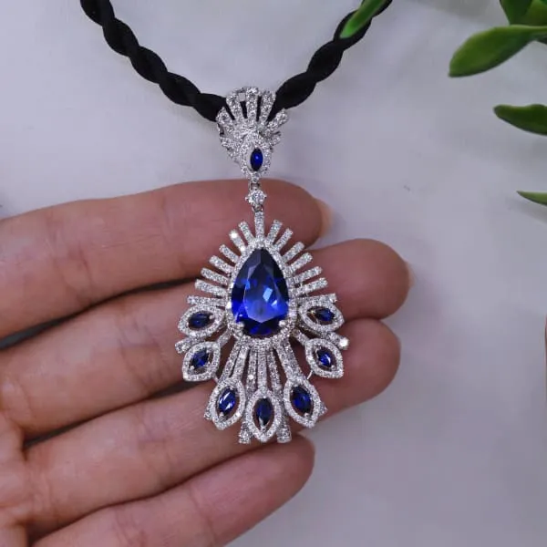 PreStyled Sets 18k White Gold Diamond Pendant with Blue Sapphire and 895ct TDW PEN13632 Diamond Source NYC PreStyled Sets 18k White Gold Diamond Pendant with Blue Sapphire and 895ct TDW PEN13632 Diamond Source NYC
