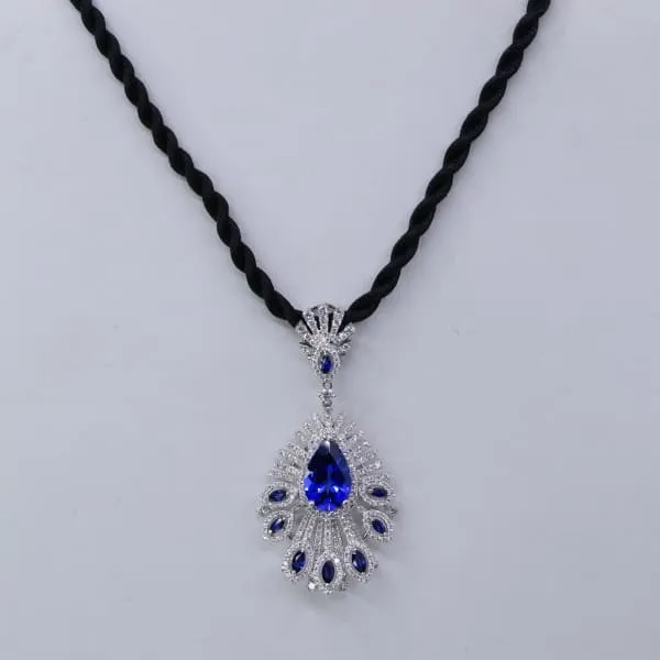 PreStyled Sets 18k White Gold Diamond Pendant with Blue Sapphire and 895ct TDW PEN13632 Diamond Source NYC