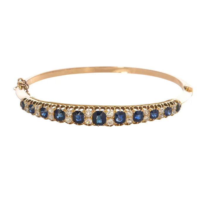 PreStyled Sets Croghans Victorian 3ctw Graduated Sapphire Diamond 15K Gold Bangle PreStyled Sets Croghans Victorian 3ctw Graduated Sapphire Diamond 15K Gold Bangle