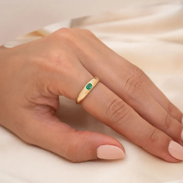RG Rings 14k Gold Thin Emerald Dome Ring