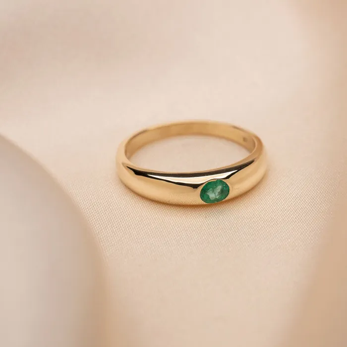 RG Rings 14k Gold Thin Emerald Dome Ring