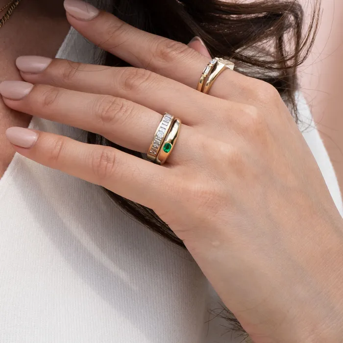 RG Rings 14k Gold Thin Emerald Dome Ring