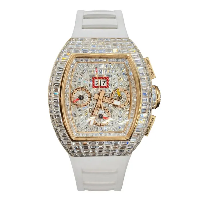 Richard Mille Richard Mille RM11022 50mm Custom Made Pave Diamond Dial in 18K Rose Gold Pave Diamond Case White Rubber Strap PreStyled Sets Richard Mille Richard Mille RM11022 50mm Custom Made Pave Diamond Dial in 18K Rose Gold Pave Diamond Case White Rubber Strap PreStyled Sets