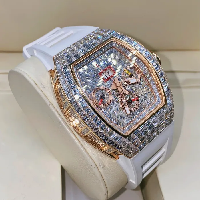 Richard Mille Richard Mille RM11022 50mm Custom Made Pave Diamond Dial in 18K Rose Gold Pave Diamond Case White Rubber Strap PreStyled Sets Richard Mille Richard Mille RM11022 50mm Custom Made Pave Diamond Dial in 18K Rose Gold Pave Diamond Case White Rubber Strap PreStyled Sets