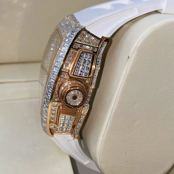 Richard Mille Richard Mille RM11022 50mm Custom Made Pave Diamond Dial in 18K Rose Gold Pave Diamond Case White Rubber Strap PreStyled Sets Richard Mille Richard Mille RM11022 50mm Custom Made Pave Diamond Dial in 18K Rose Gold Pave Diamond Case White Rubber Strap PreStyled Sets