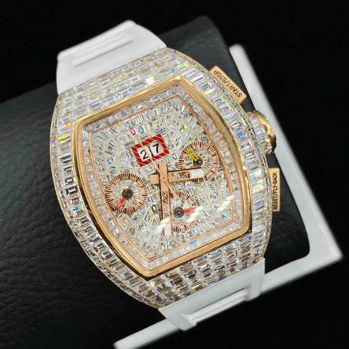 Richard Mille Richard Mille RM11022 50mm Custom Made Pave Diamond Dial in 18K Rose Gold Pave Diamond Case White Rubber Strap PreStyled Sets Richard Mille Richard Mille RM11022 50mm Custom Made Pave Diamond Dial in 18K Rose Gold Pave Diamond Case White Rubber Strap PreStyled Sets
