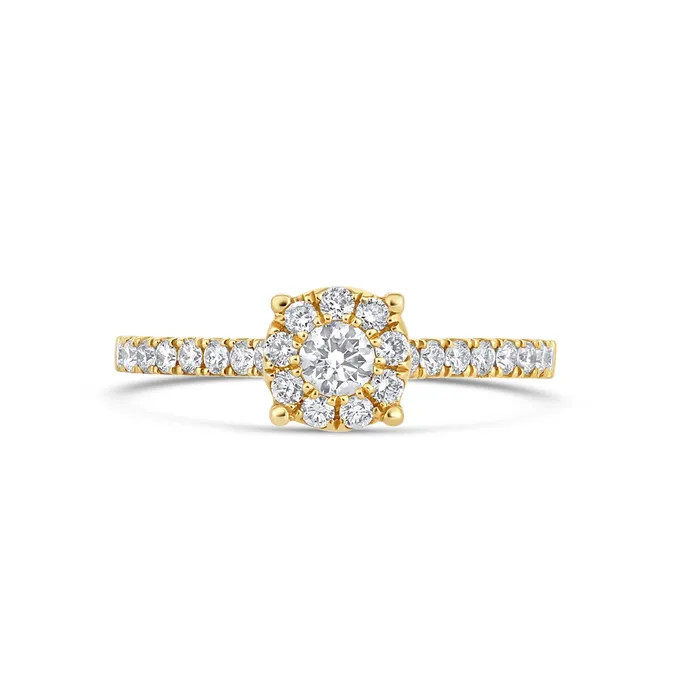 Rings 18K Yellow Gold Diamond Cluster Ring Round Prong Set Engagement Collections Rings 18K Yellow Gold Diamond Cluster Ring Round Prong Set Engagement Collections