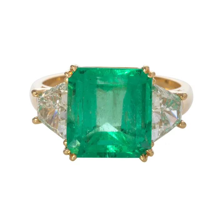 Rings Croghans 577ct Emerald Diamond ThreeStone 18K Gold Ring