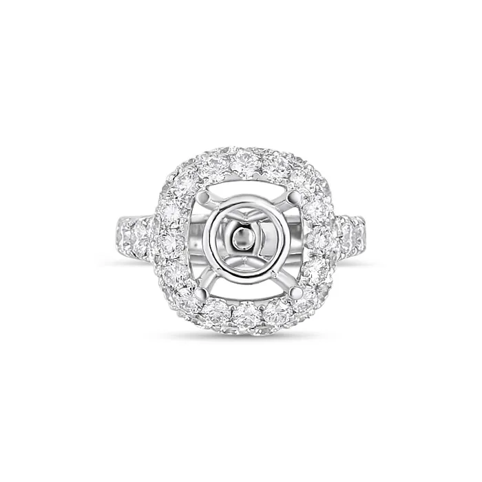 Rings Engagement Collections 14K White Gold Semi Mount Diamond Ring with Pave Square Halo Rings Engagement Collections 14K White Gold Semi Mount Diamond Ring with Pave Square Halo
