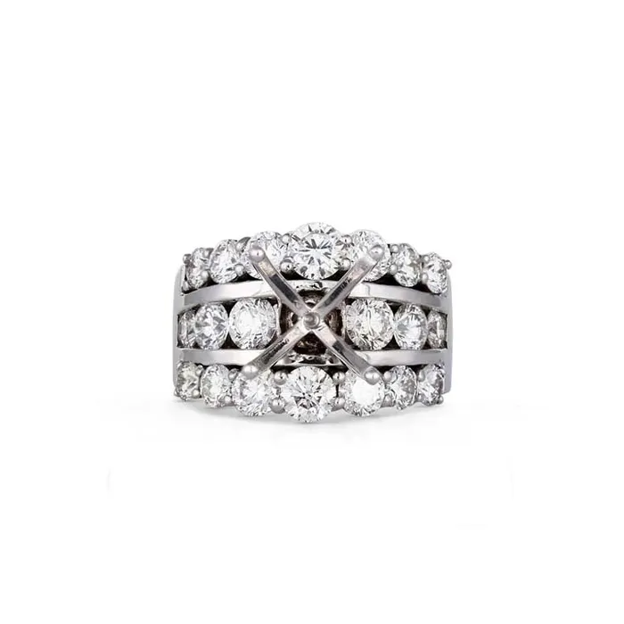 Rings Engagement Collections 18K White Gold Wide Semi Mount Ring with Gradual Round Diamonds Rings Engagement Collections 18K White Gold Wide Semi Mount Ring with Gradual Round Diamonds
