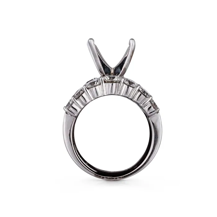 Rings Engagement Collections 18K White Gold Wide Semi Mount Ring with Gradual Round Diamonds Rings Engagement Collections 18K White Gold Wide Semi Mount Ring with Gradual Round Diamonds