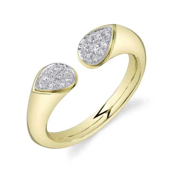 Rings Meierotto Jewelers 14K Yellow Gold Split Ring with White Gold Diamond Pear Design Ends Rings Meierotto Jewelers 14K Yellow Gold Split Ring with White Gold Diamond Pear Design Ends