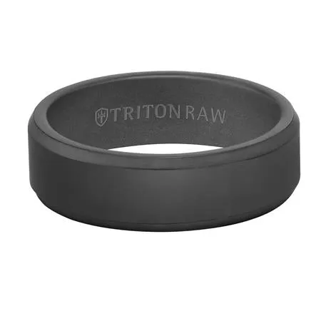 Rings Mens Bands 7mm Tungsten Bevel Edge Band with Sandblast Finish