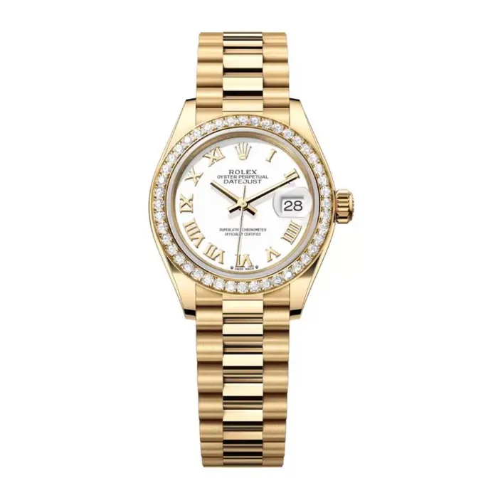 Rolex Bracelets Rolex LadyDatejust 28mm Ref 279138rbr0031 White Roman Dial Diamond Bezel 18K Yellow Gold Presidential Bracelet Womens Watch Rolex Bracelets Rolex LadyDatejust 28mm Ref 279138rbr0031 White Roman Dial Diamond Bezel 18K Yellow Gold Presidential Bracelet Womens Watch