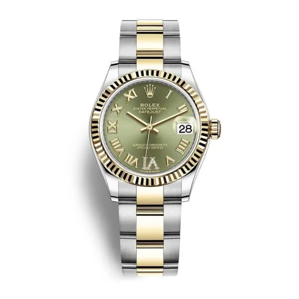 Rolex Datejust 31mm Ref 2782730015 Olive green Roman Diamond Dial Two Tone Stainless Steel 18K Yellow Gold Oyster Bracelet Womens Watch Rolex Bracelets Rolex Datejust 31mm Ref 2782730015 Olive green Roman Diamond Dial Two Tone Stainless Steel 18K Yellow Gold Oyster Bracelet Womens Watch Rolex Bracelets