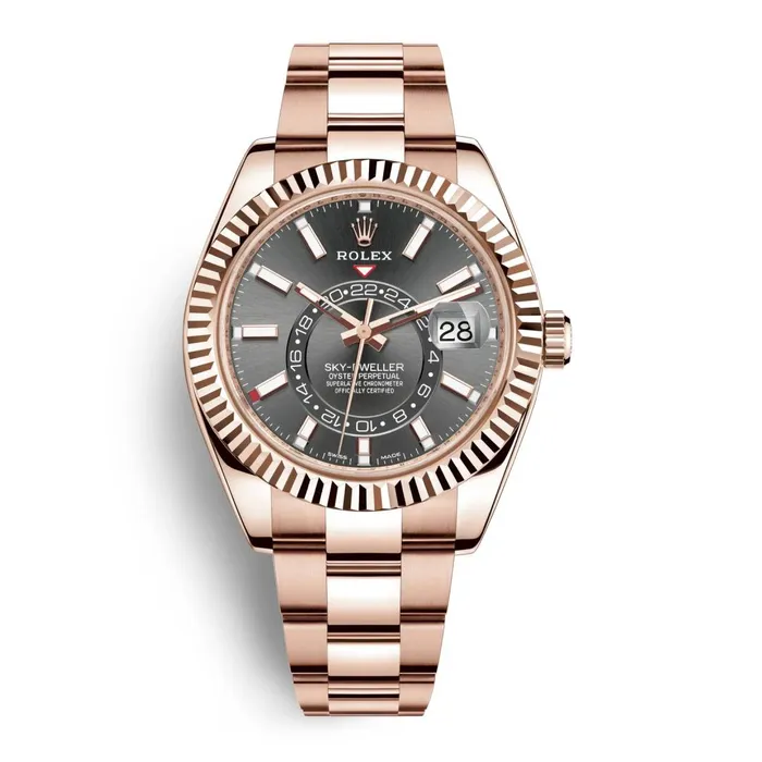 Rolex SkyDweller 42mm Ref 3269350007 Slate Grey Stick Dial 18K Rose Gold Oyster Bracelet Mens Watch Rolex Bracelets Rolex SkyDweller 42mm Ref 3269350007 Slate Grey Stick Dial 18K Rose Gold Oyster Bracelet Mens Watch Rolex Bracelets
