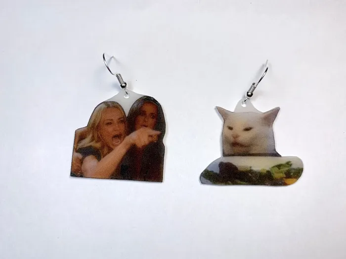 Sam Makes Things Earrings Lady Yelling at Cat Meme Handmade Earrings