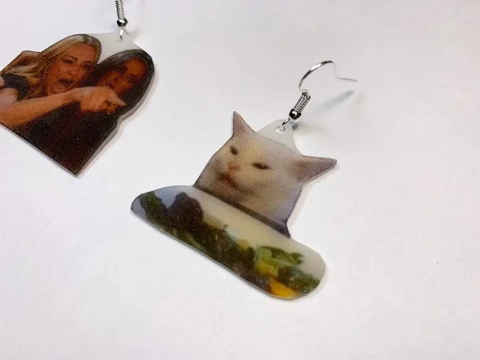 Sam Makes Things Earrings Lady Yelling at Cat Meme Handmade Earrings