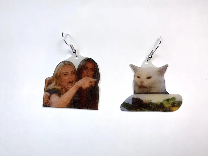 Sam Makes Things Earrings Lady Yelling at Cat Meme Handmade Earrings
