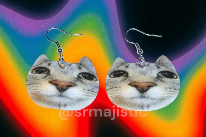 Sam Makes Things Earrings Round Cat Meme Handmade Earrings