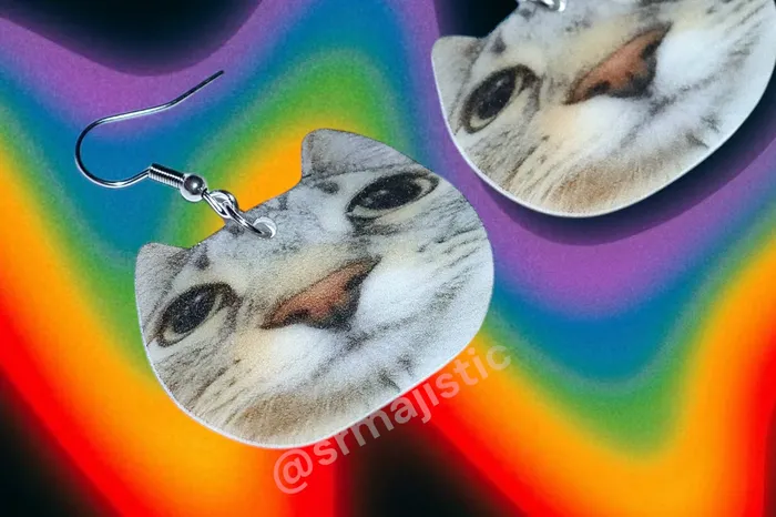 Sam Makes Things Earrings Round Cat Meme Handmade Earrings