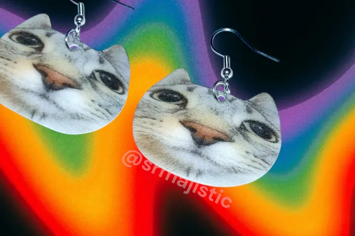 Sam Makes Things Earrings Round Cat Meme Handmade Earrings