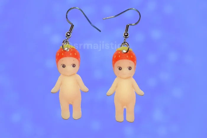 Sam Makes Things Earrings Sonny Angel Strawberry Cherub Handmade Earrings