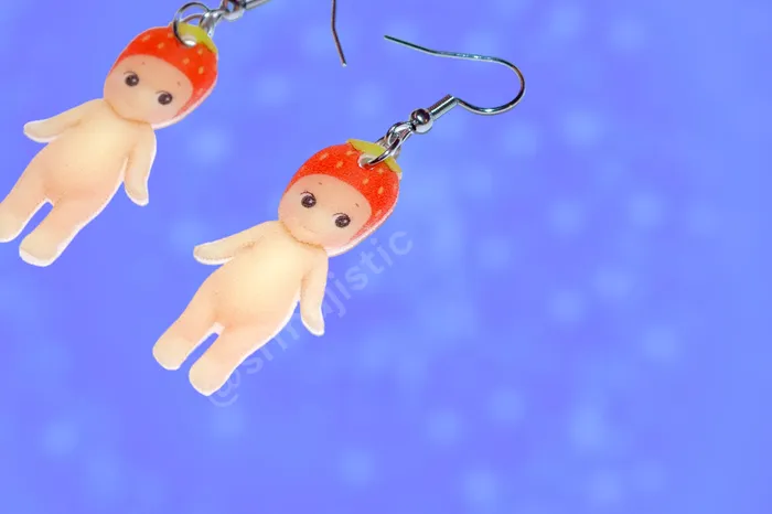 Sam Makes Things Earrings Sonny Angel Strawberry Cherub Handmade Earrings