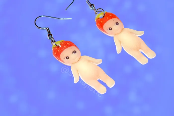 Sam Makes Things Earrings Sonny Angel Strawberry Cherub Handmade Earrings