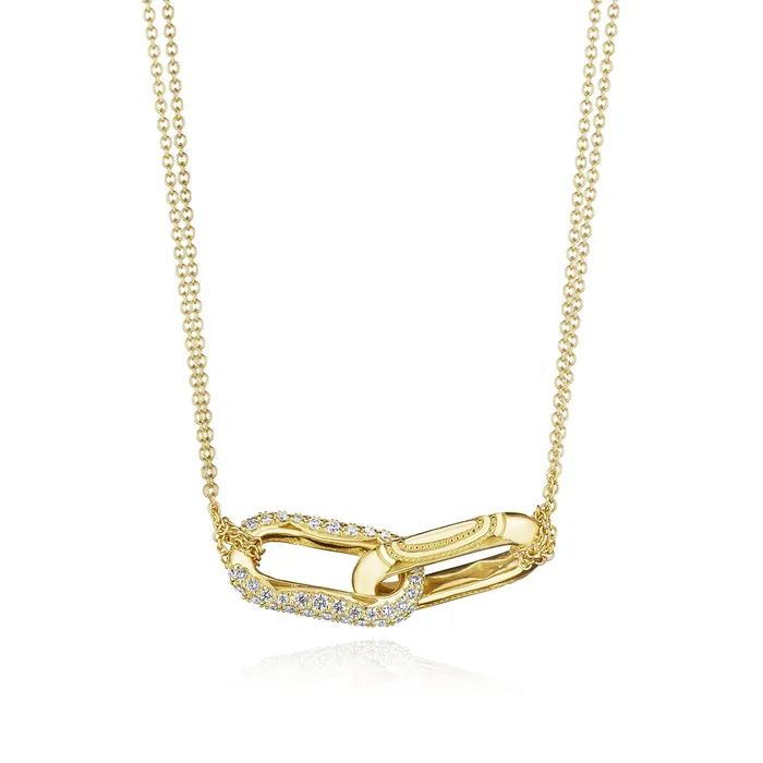 Tacori Necklaces Tacori 18K Yellow Gold Double Link Diamond Pendant Necklace Tacori Necklaces Tacori 18K Yellow Gold Double Link Diamond Pendant Necklace