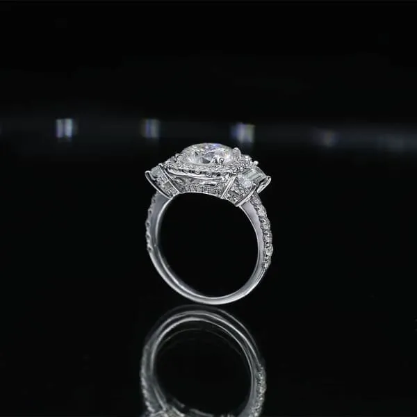 Unique Halo Diamond Engagement Ring Set in 18K White Gold 430ct tw Round Brilliant Trapezoid Cut Clarity Enhanced Diamonds Diamond Source NYC Rings