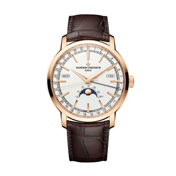 Watches Vacheron Constantin Vacheron Constantin Traditionnelle 41mm Complete Calendar Watch Ref 4010T000RB344 White Index Dial in 18K Rose Gold Case Brown Alligator Leather Strap Watches Vacheron Constantin Vacheron Constantin Traditionnelle 41mm Complete Calendar Watch Ref 4010T000RB344 White Index Dial in 18K Rose Gold Case Brown Alligator Leather Strap