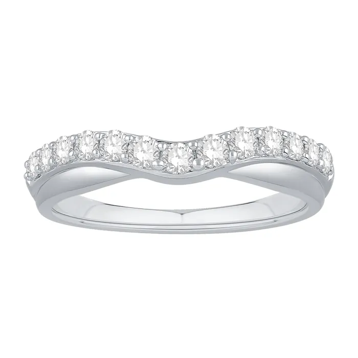 Wedding Bands Rings 14K White Gold Curved Diamond Band