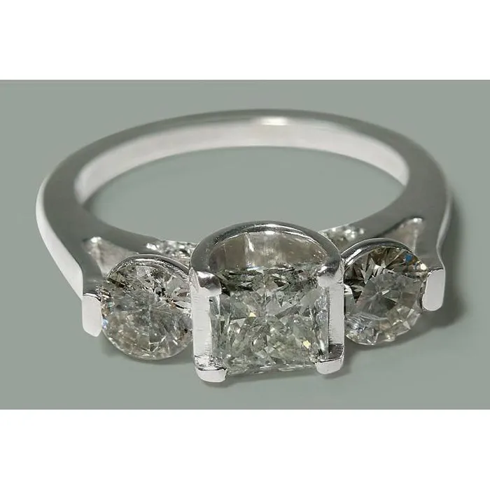 195 Carats Princess Round Natural Earth Mined Diamond Three Stone Style Ring White Gold GB Rings 195 Carats Princess Round Natural Earth Mined Diamond Three Stone Style Ring White Gold GB Rings