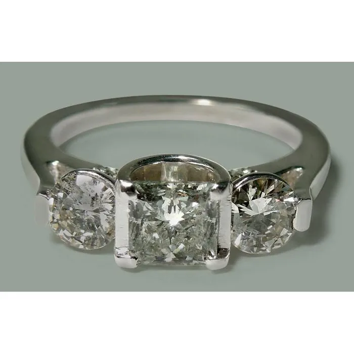 195 Carats Princess Round Natural Earth Mined Diamond Three Stone Style Ring White Gold GB Rings