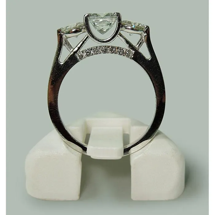 195 Carats Princess Round Natural Earth Mined Diamond Three Stone Style Ring White Gold GB Rings