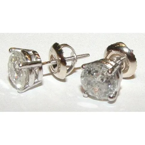 2 Ct Round Brilliant Natural Earth Mined Diamond Gold Stud Earrings Pair GB Earrings 2 Ct Round Brilliant Natural Earth Mined Diamond Gold Stud Earrings Pair GB Earrings