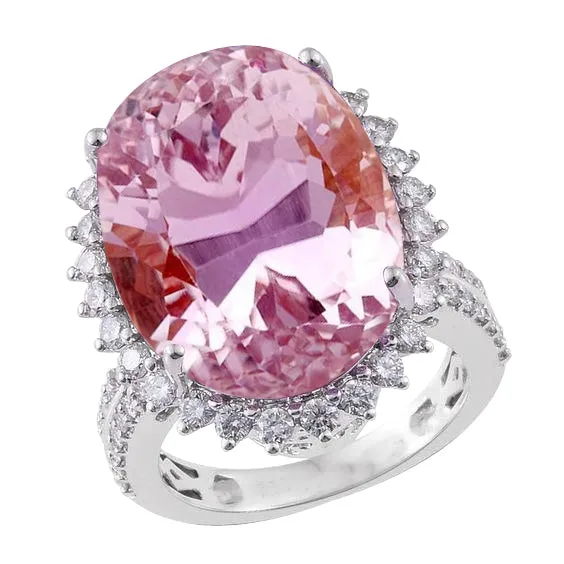 22 Ct Oval Cut Pink Kunzite And Natural Earth Mined Diamond Wedding Ring White Gold 14K GB Rings 22 Ct Oval Cut Pink Kunzite And Natural Earth Mined Diamond Wedding Ring White Gold 14K GB Rings