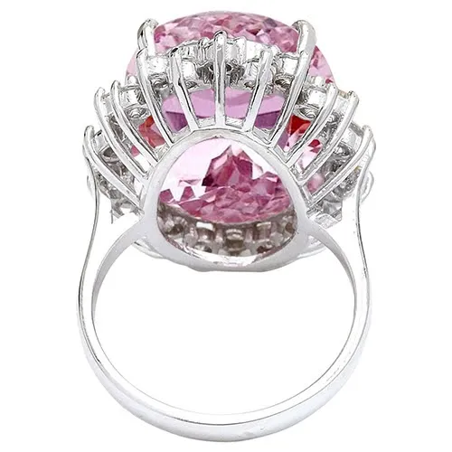 22 Ct Oval Cut Pink Kunzite And Natural Earth Mined Diamond Wedding Ring White Gold 14K GB Rings