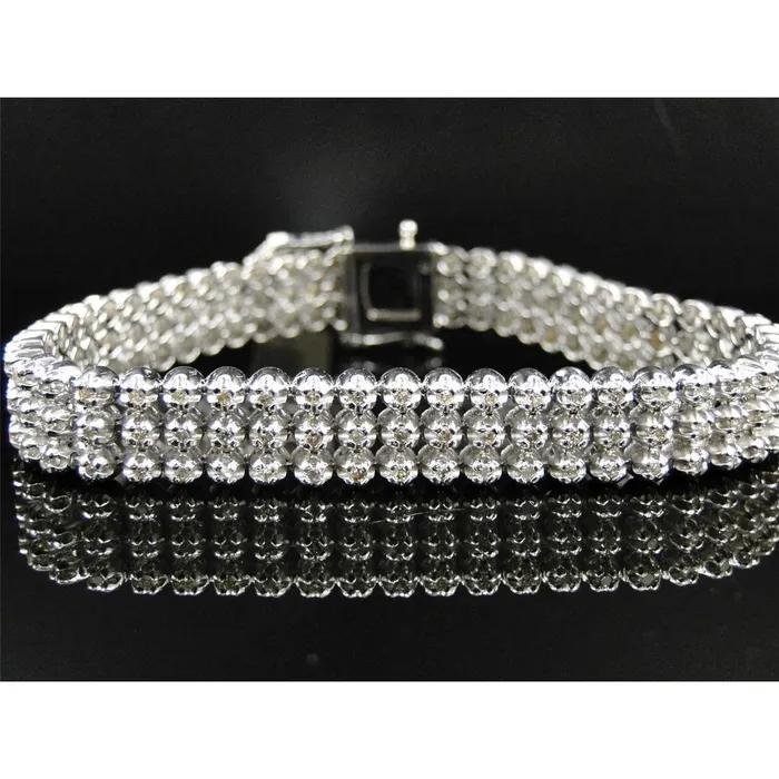 24 Carats Round Three Row Natural Earth Mined Diamond Men Bracelet White Gold 14K GB Bracelets 24 Carats Round Three Row Natural Earth Mined Diamond Men Bracelet White Gold 14K GB Bracelets