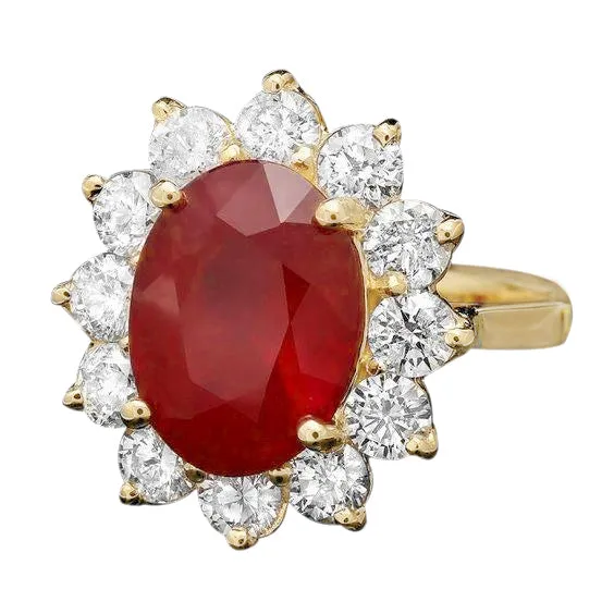 5 Ct Red Ruby Natural Earth Mined Diamond Wedding Ring 14K Yellow Gold GB Rings 5 Ct Red Ruby Natural Earth Mined Diamond Wedding Ring 14K Yellow Gold GB Rings
