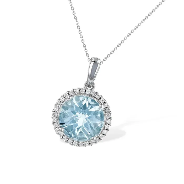 Aquamarine 1435 Carat Natural Earth Mined Diamond Pendant Necklace White Gold 14K GB Necklaces Aquamarine 1435 Carat Natural Earth Mined Diamond Pendant Necklace White Gold 14K GB Necklaces