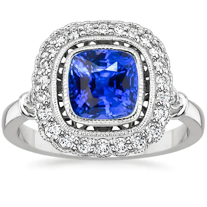 Art Nouveau Jewelry New Ceylon Sapphire And Natural Earth Mined Diamond Ladies Ring GB Rings Art Nouveau Jewelry New Ceylon Sapphire And Natural Earth Mined Diamond Ladies Ring GB Rings
