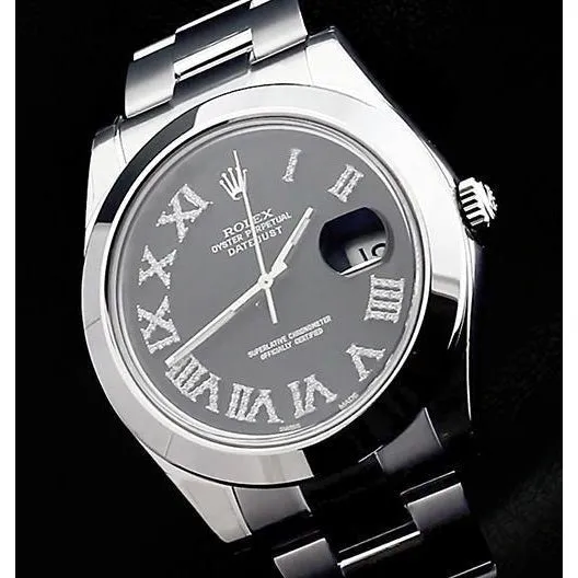 Black Custom Diamond Dial Rolex Mens Datejust Ii Watch Ss Bracelet GB Bracelets Black Custom Diamond Dial Rolex Mens Datejust Ii Watch Ss Bracelet GB Bracelets