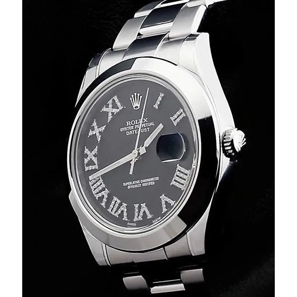 Black Custom Diamond Dial Rolex Mens Datejust Ii Watch Ss Bracelet GB Bracelets Black Custom Diamond Dial Rolex Mens Datejust Ii Watch Ss Bracelet GB Bracelets