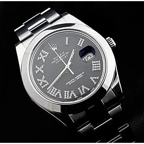 Black Custom Diamond Dial Rolex Mens Datejust Ii Watch Ss Bracelet GB Bracelets Black Custom Diamond Dial Rolex Mens Datejust Ii Watch Ss Bracelet GB Bracelets